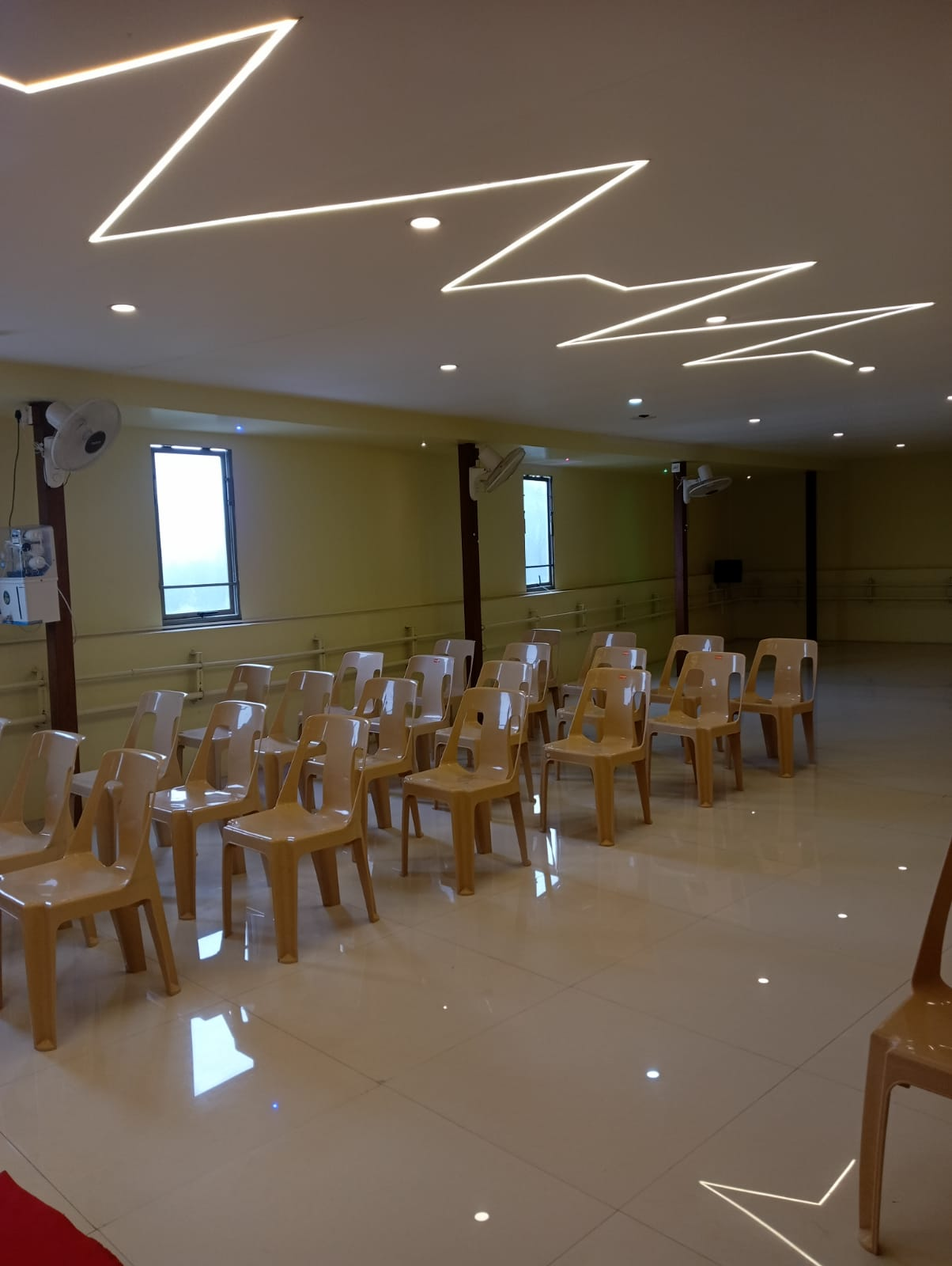 Event hall with designer ceiling lighting