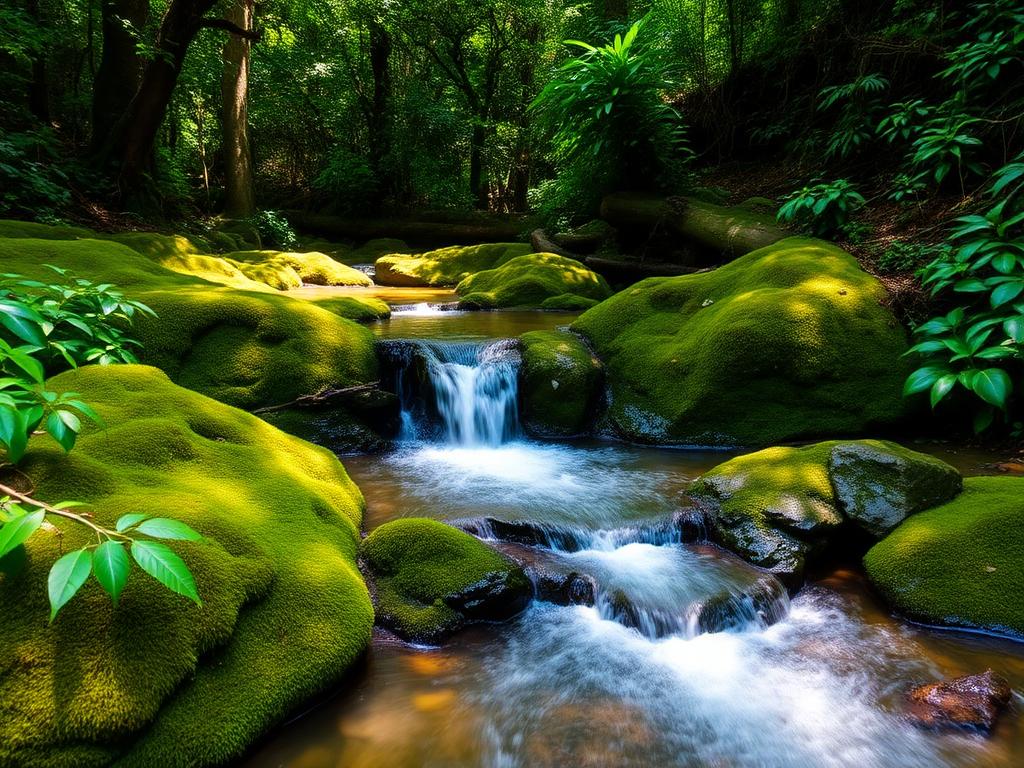Hidden forest waterfall over mossy rocks near Kodlipet