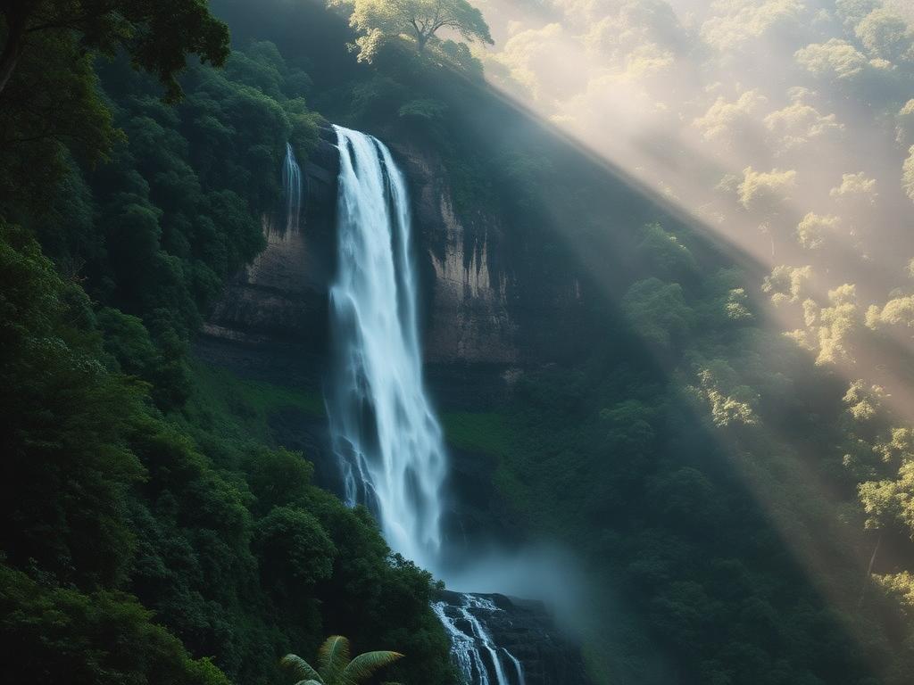 Mallalli Falls cascading through the Western Ghats forest near Kodlipet