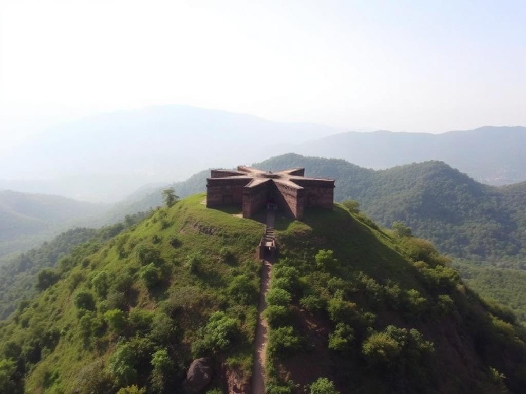 Star-shaped Manjarabad Fort on a green hilltop